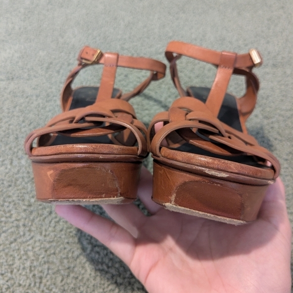 YSL Saint Laurent Brown Leather Tribute T-Strap Platform Stiletto Heels Size 7 - Picture 8 of 13
